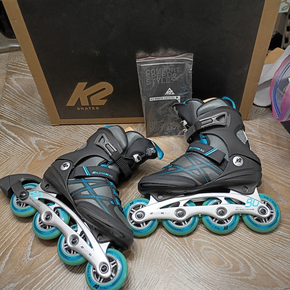 New K2 Alexis 80 Women's Fitness Inline Skates - Black and Blue SZ 7